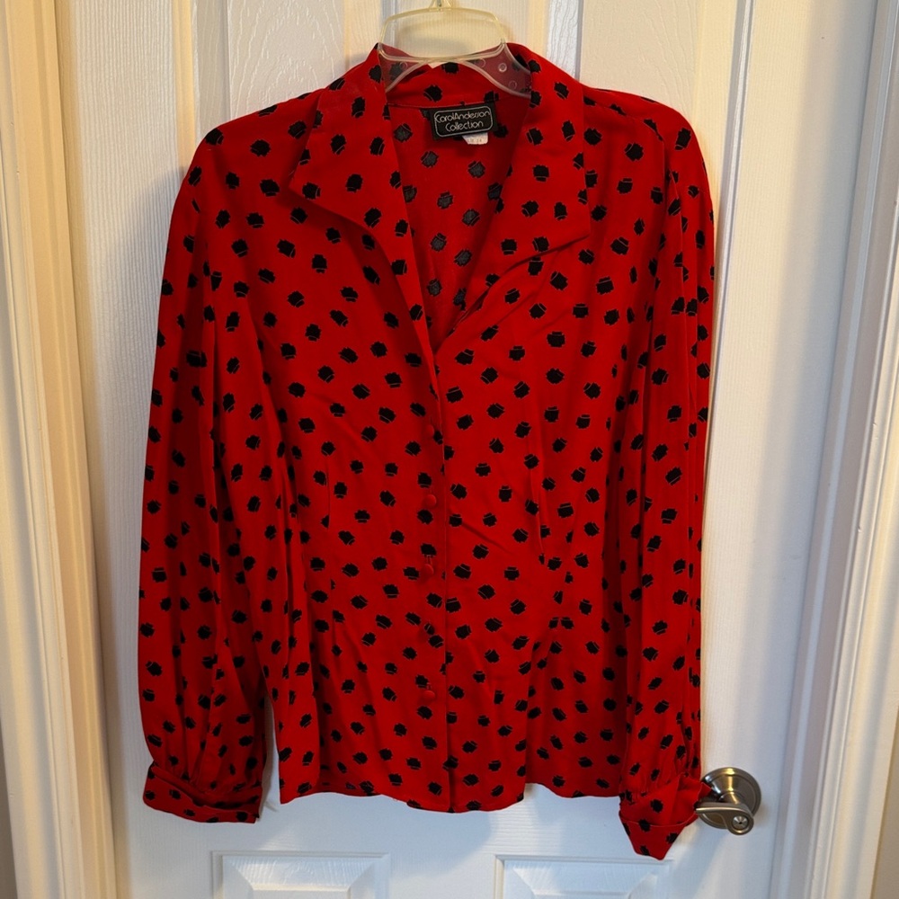 Elegant Red and Black Polka Dot Blouse